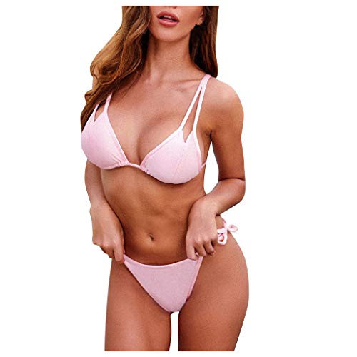 shengyijia Sujetador clásico de la correa traje de baño dividido bikini de dos piezas sexy de modo playa de las señoras Rosa M