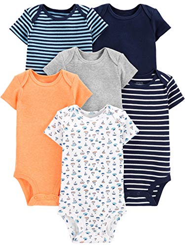 Simple Joys by Carter's - Body de manga corta para bebé, 6 unidades ,Sailboat/Blue Stripe/Orange/Gray ,6-9 Meses