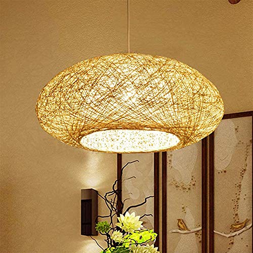 Simplicidad Luces Colgantes Que Tejen La Vendimia Lámpara Colgante Bambú Natural Y Tejido Ratán Ajustable E27 Restaurante Salón Té Sala Estar Café Bambú Dormitorio Lámpara Colgante Del Ático,50cm