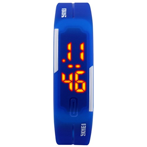 SKMEI - Reloj Electrónico de Pantalla LED Reloj Digital Resistente al Agua Impermeable Banda de PU Ajustable para Estudiantes Chicos Chicas - Azul