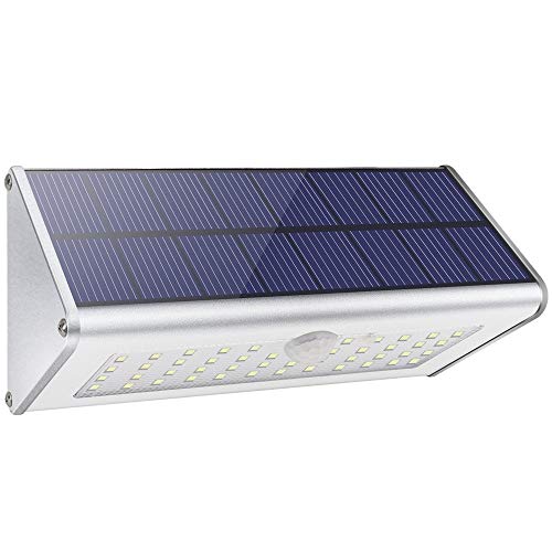 Solar Outdoor Muro De Seguridad Luces Preferled 4500mAh 1100lm 46 LED Sensor De Movimiento Inalámbrico Infrarrojo Plateado De Aleación Aluminio Impermeable Noche Para Jardin Calle Patio Reja Entrada