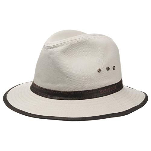 Stetson Sombrero de Algodón AVA Hombre - Outback Aventurero con Banda Piel, Ribete Primavera/Verano - L (58-59 cm) Beige Claro