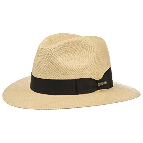 Stetson Sombrero Marcellus Panamá Hombre - Made in Ecuador de Verano Paja Panamá con Banda Grosgrain, Grosgrain Primavera/Verano - L (58-59 cm) Natural