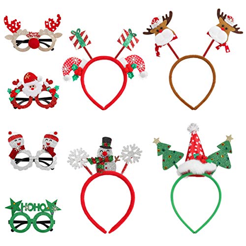 STOBOK - Diadema de Navidad y marco de gafas para decoración de fiesta de vacaciones de Navidad para niños, adultos, accesorios de fotos de Navidad, 8 piezas