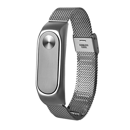 STRIR para Xiaomi MI Banda 2, Moda de Acero Inoxidable Ligero Correa de Reloj (Silver)