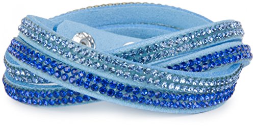 styleBREAKER Pulsera de estrás Suave, Elegante Brazalete con Piedras de estrás, Pulsera de Bobina, 2x2 líneas señora 05040004, Color:Azul Claro/Azul Claro-Azul