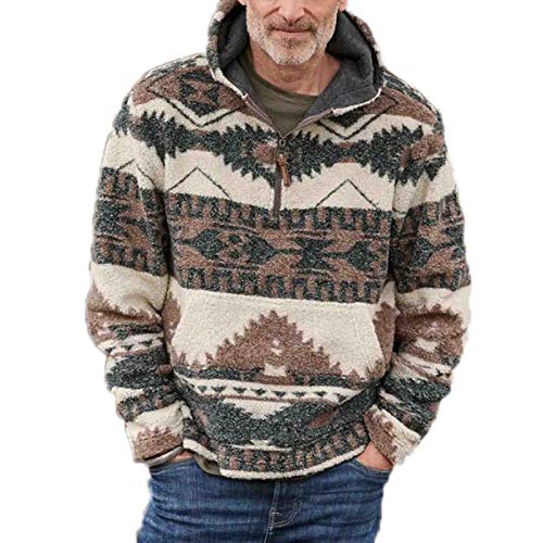 Sudadera Sherpa de Estilo étnico para Hombre Chaqueta de Invierno Abrigo Informal de Lana Polar con Cremallera de un Cuarto Abrigo de Abrigo cálido