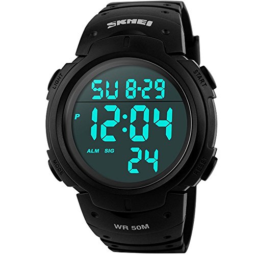 SunJas Reloj Electrónico Impermeable de 50m de Multifunciones Pulsera de Moda con Luces para Deportes Exteriores para Hombres (Negro)