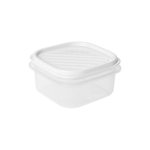 TATAY 1160201 - Contenedor de alimentos hermético cuadrado con tapa flexible a presión, Plástico transparente con tapa blanca, libre de BpA, 0,3 litros de capacidad, 10 x 10 x 5,5