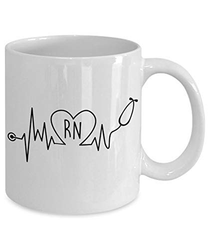 Tazas Taza de enfermera taza de café con leche rn enfermera registrada gráfico de frecuencia cardíaca Mug 330ML