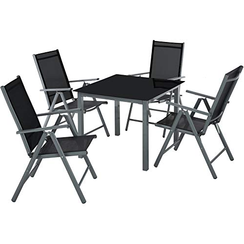 TecTake 800903 Conjunto de Muebles de Jardín, Set de Cuatro sillas reclinables y Mesa para el Patio, Mobiliario de Exterior para la terraza (Gris Oscuro)