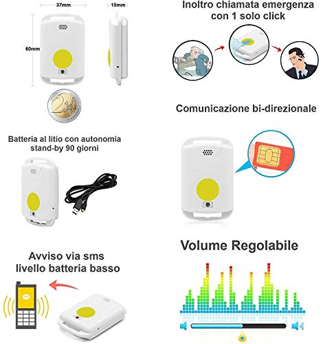 Telesocorro GSM para ancianos, botón SOS con batería de larga autonomía, alarma salvavidas GSM