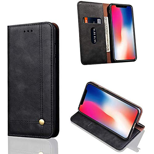 TOPOFU Motorola Moto G9 Plus Funda,Flip Retro Texture Carcasa con Card Slot y Soporte Función Antigolpes Magnetico Proteccion Cover Funda para Motorola Moto G9 Plus-Negro