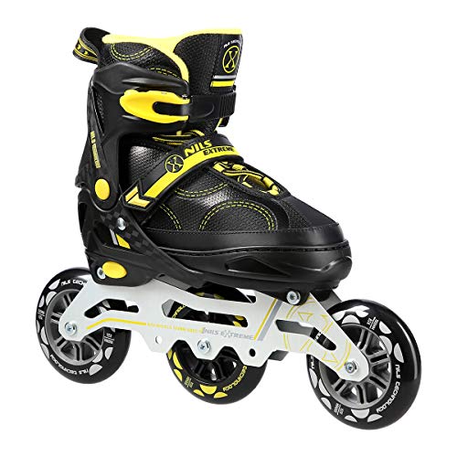 Triskates Nils Extreme Charisma - Patines en línea con 3 ruedas (riel de aluminio ABEC7, talla 35-38, ajustables), color negro y amarillo