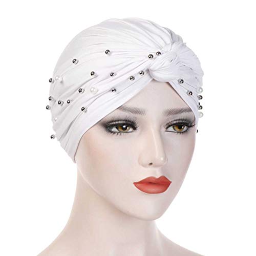 TUOLUO Variedad Sombrero Turbante Sombrero Turbante con Cuentas Blanco