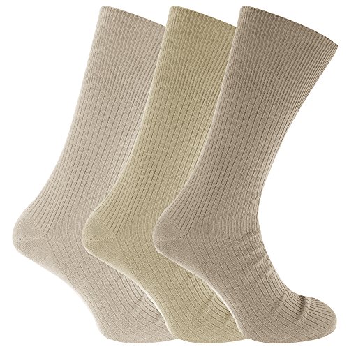 Universal Textiles Calcetines para diabeticos sin elástico Modelo Big Foot hombre caballero (3 pares) (45-49 EU) (Tonalidades de beige)