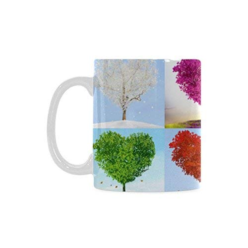 Valentine Love Heart Tree of Love for Four Seasons Taza de café Taza de té de cerámica blanca Regalo divertido para mujeres Hombres Niños Mamá Papá Amigos 11 onzas