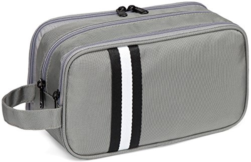 VASCHY Neceser Hombre,Bolsa de Aseo Mujer Neceseres para Maquillaje Cuero Lona Bolsa de Cosméticos Impermeable Bolsa de Lavado con Múltiples Bolsillos Gris