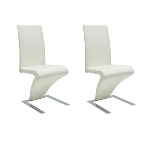 vidaXL Set de 2 Sillas Blancas del Comedor Forma Zigzag