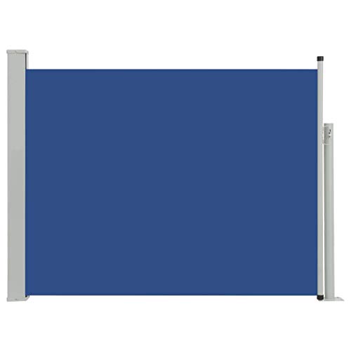 vidaXL Toldo Lateral Retráctil para Patio Pantalla de Terraza Mampara Parasol de Exterior Jardín Tela de Lona PU Azul Soporte de Hierro 170x500 cm