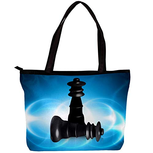 Vockgeng Bolso de mujer Ajedrez fondo azul Bolsos de hombro de totalizador de tela de sarga de diseño impreso único suave 30x10.5x39cm