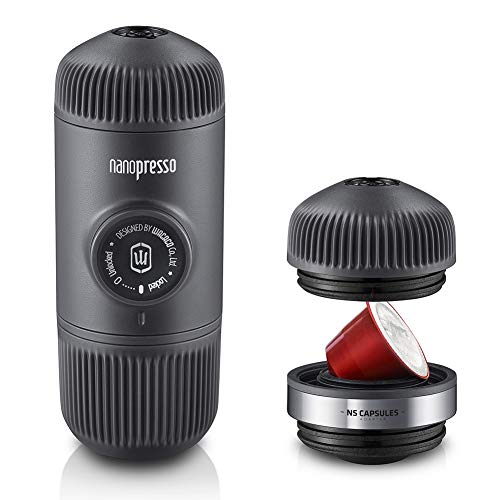 Wacaco Nanopresso Cafetera espresso portátil con Adaptador NS adjunto, versión mejorada de Minipresso, máquina portátil de café para viajes, operada manualmente, perfecta para acampar y aventurarse