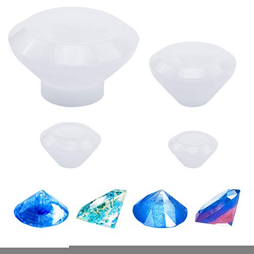 WANDIC Molde de Silicona, Conjunto de 4 Moldes de Resina con Forma de Diamante Molde de Decoración de Superficie de Espejo para la Artesanía Bricolaje Adornos Colgantes