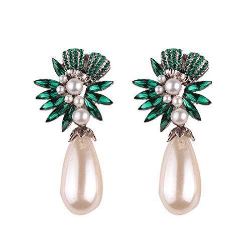 WANGLETA Stud Earrings gota aretes de Regalo para la mujer elegante taracea geométricas diamond Pearl Earrings ear caen en el green