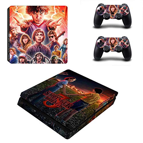 WANGPENG Stranger Things Full Faceplates PS4 Slim Skin Sticker Calcomanía para Playstation 4 Consola y Controlador PS4 Slim Skin Sticker Vinilo