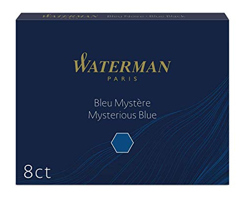 Waterman - Cartuchos de tinta para plumas estilográficas, largos, azul misterioso, paquete de 8