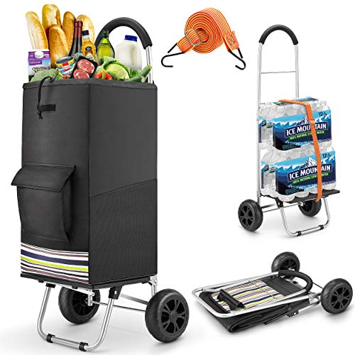 Wilbest® Carrito de Compras, Carro de la Compra o Transporte de Mano Plegable hasta 50 kg, Bolsa de la Compra Impermeable de 75L, con Placa Antisalpicaduras, 2 Ruedas Silenciosas