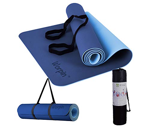 WORPIN, Esterilla Deporte Yoga Pilates Fitness Colchoneta Gimnasia Antideslizante, 183x61cm con Funda y Correa de Hombro, Material TPE ecologico, Alfombra Deporte, Yoga, Facil Limpieza