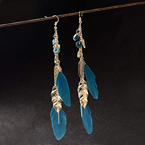 Xi-Link Viento Modelos Delgadas De Bohemia Nacional Fue De Personalidad Salvaje Delgada Exagerada Pendientes De Plumas Borla Joyas Oído (Color : Lake Blue)