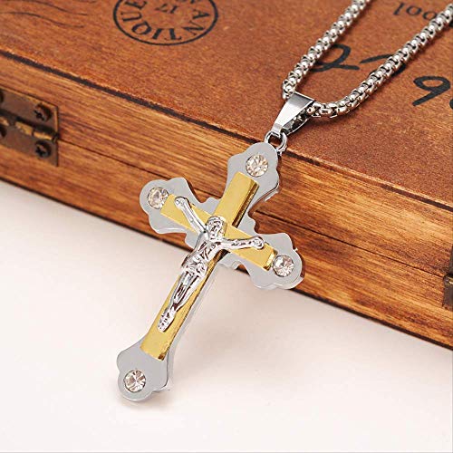 xtszlfj Collares con Colgante de Cruz de Jesús crucifijo Antiguo de Color Oro Plateado de Dos Tonos, joyería para Hombres y niños, Regalo para Novio DIY