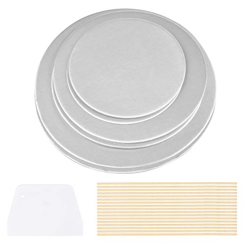 YANSHON Bases Carton para Tartas Redondas, 27PCS Set Base Cartón para Tarta de Bandejas Tartas, 6PCS Bases Tarta de Boda Cake Board 16/21/25cm * 2mm + Raspador Pastel + 20PCS Pasadores de Madera