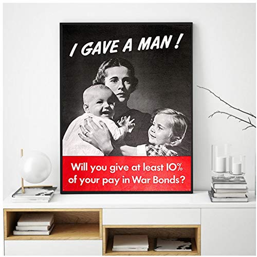 yhyxll Cartel de Propaganda de la Segunda Guerra Mundial de la Vendimia Bonos de Guerra Impresiones Guerra Mundial 2 Memorial Picture Retro Wall Art Canvas Painting Decor-50x70cm Sin Marco