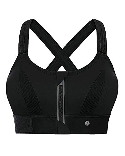 YIANNA Sujetador Deportivo Mujer con Relleno Cierre Frontal Tallas Grandes Alto Impacto sin Aros Yoga Sports Bra Negro,YA151-Size XXL