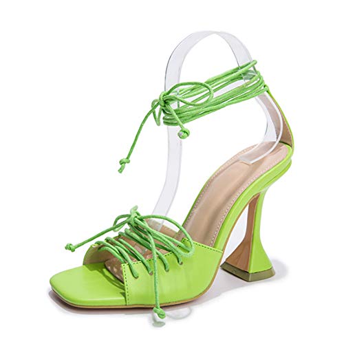 YQSHOES Sandalias de verano para mujer, correas sexy, sandalias de tacón alto de 11 cm, diseño de copa de vino, verde, 39EU/5.5UK/7.5US