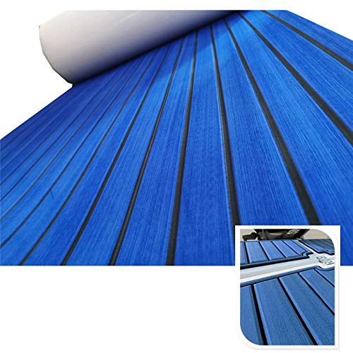 yuanjiasheng 90 × 240cm Suelo de Espuma EVA para Barcos, lámina de Cubierta de Teca Marina para Alfombra Antideslizante de Yates con Adhesivo de Respaldo, Borde Biselado (Azul Oscuro con Negro)