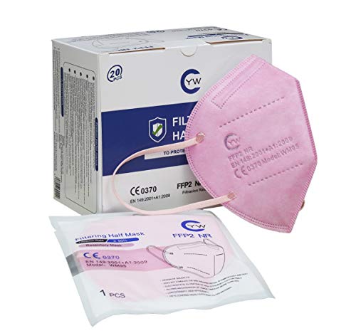 YW 20 piezas rosa FFP2 máscaras filtración de alta densidad certificada CE 5 capas selladas individualmente