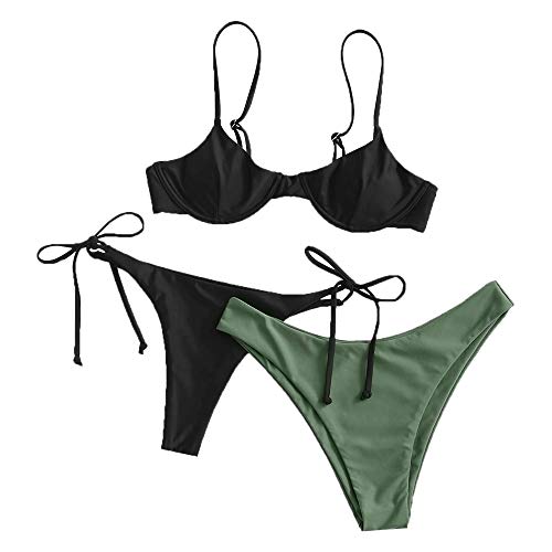 ZAFUL Conjunto de bikini para mujer con aros push-up. Negro de tres piezas. M