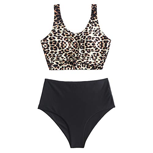 ZAFUL Tankini Set con Relleno Estampado Leopardo High Cut Braguita para Mujer 2019, XL (EU.42)