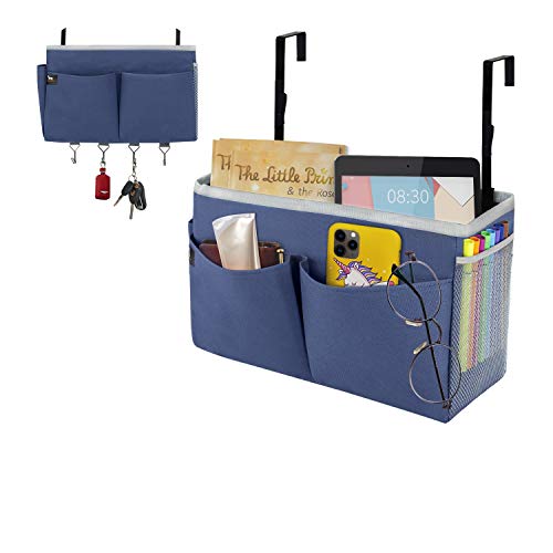 Zebricolo Bolsillos para Cama Organizador de la Cama, Bolsa de Almacenamiento para Dormitorio, Tela Oxford Grueso Bolsillo Organizador Caddy para el Teléfono, Remoto, Magzine, Gafas, Libro, Juguetes