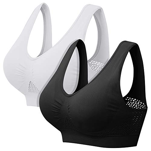 ZOEREA Sujetador Deportiva para Mujeres Cómodo Transpirable Tipo Chaleco Talla Grande Bra con Almohadilla para Fitness Run Ejercicio Medio Soporte 2 Pcs, 4XL