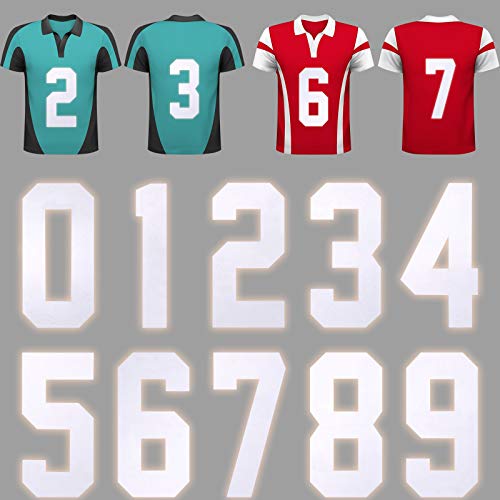 10 Piezas Números de Transferencia de Calor de Plancha de 8 Pulgadas de Alto Números 0 a 9 para Jersey Camiseta Deportiva Camiseta de Equipo de Béisbol Fútbol (Blanco Plateado Reflectante)