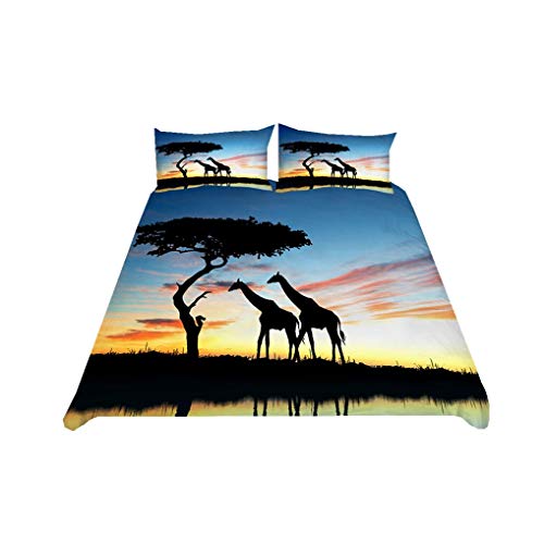 3D Animal Jirafa Juego de Cama Elefante Rinoceronte León Antílope Canguro Azul Amarillo Naranja Funda Nórdica con Cremallera, Poliéster Niño Chico Adolescente (Estilo 1,180x220 cm - Cama 90/105 cm)