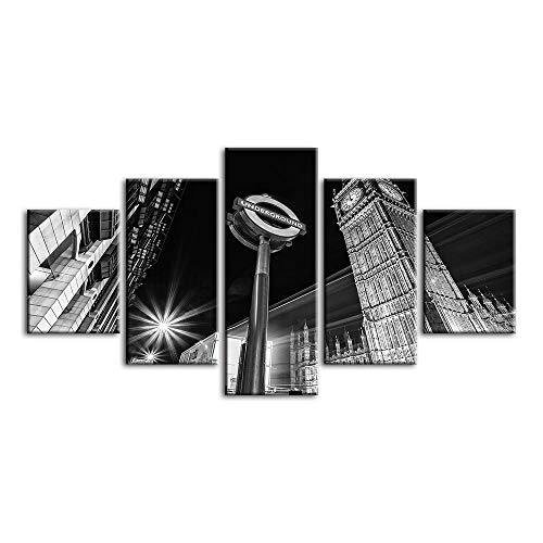 5Pcs Sin Marco Pintura Elizabeth Torre Arte Pintura del Fresco De Big Ben Micro Aspersión Imprimir Hogar De La Lona Decoración De Recuerdo De Regalo,EExtralarge