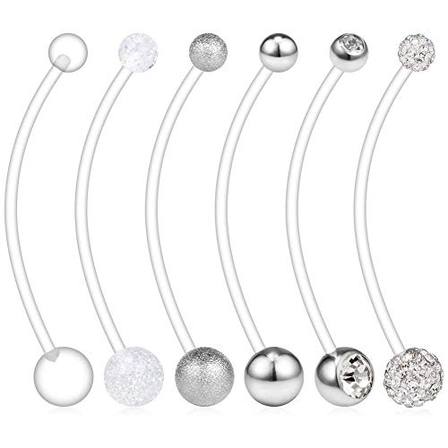 AceFun 6 Piezas Flexible suave transparente PTFE embarazo Piercing de ombligo ombligo Bar Tamaño 1,6 mm 38 mm Longitud Maternidad Barra Stud Anillo