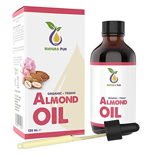 Aceite de Almendras Dulces Puro BIO 120ml - 100% Orgánico, Prensado en Frío, Vegano - Sérum Antiedad para Cara, Antiarrugas, Cuerpo, Cabello, Piel, Manos, Uñas