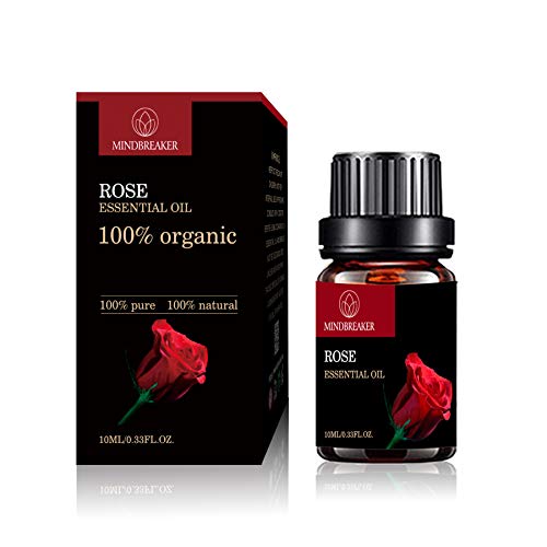 Aceite esencial orgánico, aceites aromáticos de aromaterapia orgánica 100% puros aceites esenciales terapéuticos de grado superior (10 ml) 0,33 oz para difusor y humidificador (Rose)